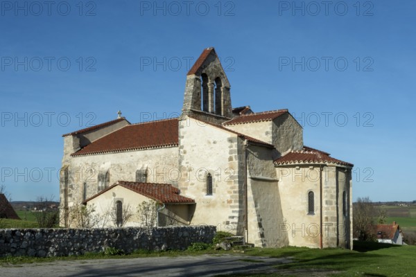 St Andrew's Church, romanesque church of Taxat-Senat. Allier department. Auvergne Rhone Alpes. France. Europe