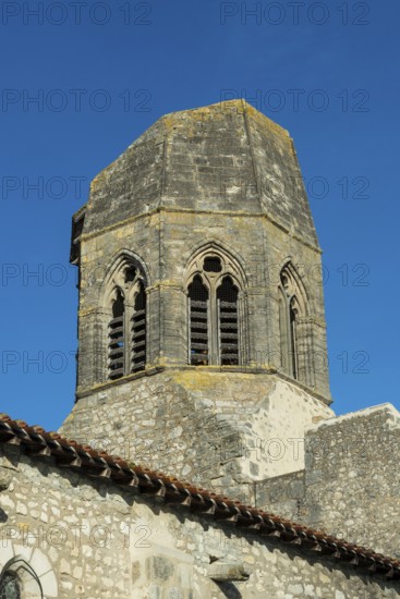 Charroux. The Church St jean Baptiste, the steeple it was destroyed by a lightning in 1662. Allier department. Auvergne-Rhone-Alpes.France. Europe