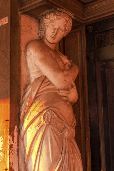 Statues in the colonnades of the Biblioteca Nazionale Marciana, the National Library in St. Mark's Square, Venice, Veneto, Italy