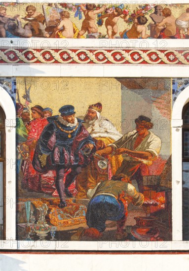 Mosaic painting at Palazzo Barbarigo on the Grand Canal, Venice, Veneto, Italy