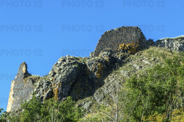 Ruins of medieval castle of Buron. Puy de Dome. Auvergne Rhone Alpes. France
