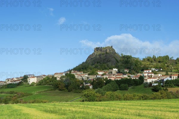 Buron village and his castle. Puy de Dome. Auvergne Rhone Alpes. France