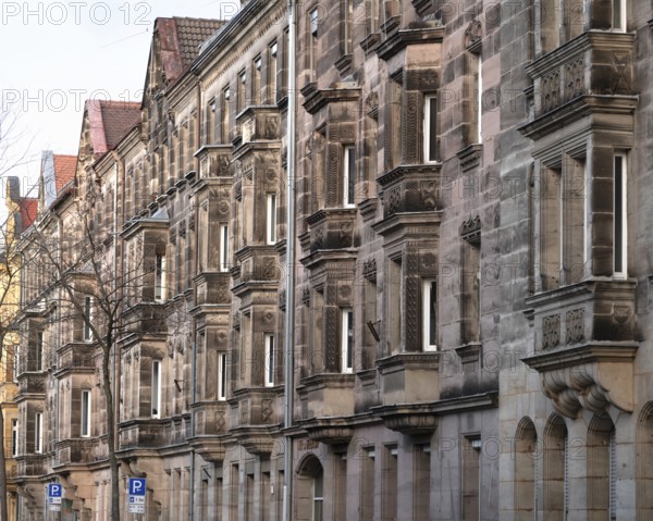 Front of historic town houses around 1880, Vacherstr., Fürth, Middle Franconia, Bavaria, Germany