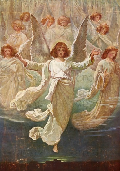 Scene from the biblical story, The Choir of Angels, authentic reproduction of a school mural, historical, around 1900