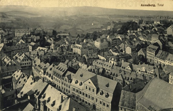 Annaberg in Saxony, town in the Ore Mountains, Erzgebirgskreis, Saxony, postcard, view around 1900 - 1910, historical, digital reproduction of a historical postcard, authentic, public domain, from that time, exact date unknown