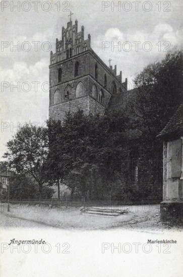 Angermünde, St. Mary's Church, district of Uckermark in the state of Brandenburg, Germany, postcard, view around 1900 - 1910, historical, digital reproduction of a historical postcard, authentic, public domain, from that time, exact date unknown
