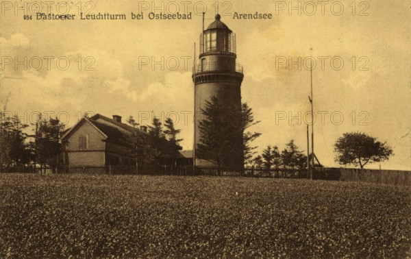 Baltic resort Arendsee, Bastorier lighthouse, Kühlungsborn, Rostock district, Mecklenburg-Western Pomerania, until 1938 place name of the western district of Kühlungsborn, Germany, postcard, view around 1900 - 1910, historical, digital reproduction of a historical postcard, authentic, public domain, from that time, exact date unknown