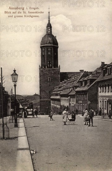 Annaberg in Saxony, St. Anne's Church, town in the Ore Mountains, Erzgebirgskreis, Saxony, postcard, view around 1900 - 1910, historical, digital reproduction of a historical postcard, authentic, public domain, from that time, exact date unknown
