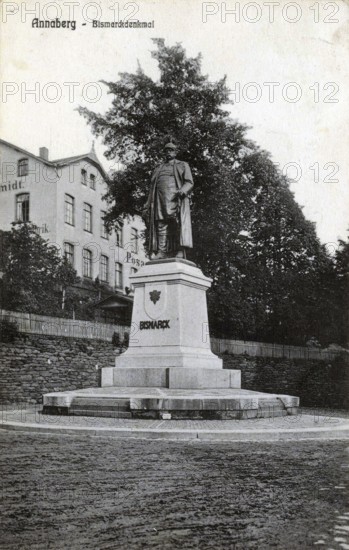 Annaberg in Saxony, Bismarck monument, town in the Ore Mountains, Erzgebirgskreis, Saxony, postcard, view around 1900 - 1910, historical, digital reproduction of a historical postcard, authentic, public domain, from that time, exact date unknown