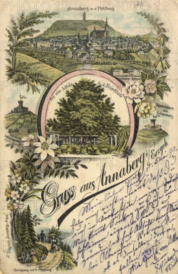 Annaberg in Saxony, town in the Ore Mountains, Erzgebirgskreis, Saxony, postcard, view around 1900 - 1910, historical, digital reproduction of a historical postcard, authentic, public domain, from that time, exact date unknown