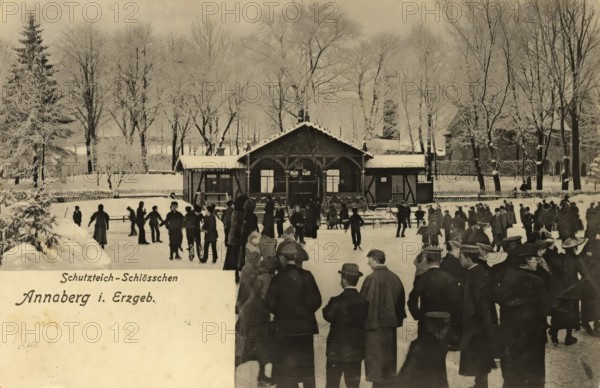 Annaberg in the Ore Mountains in winter, Saxony, town in the Ore Mountains, Erzgebirgskreis, postcard, view around 1900 - 1910, historical, digital reproduction of a historical postcard, authentic, public domain, from that time, exact date unknown