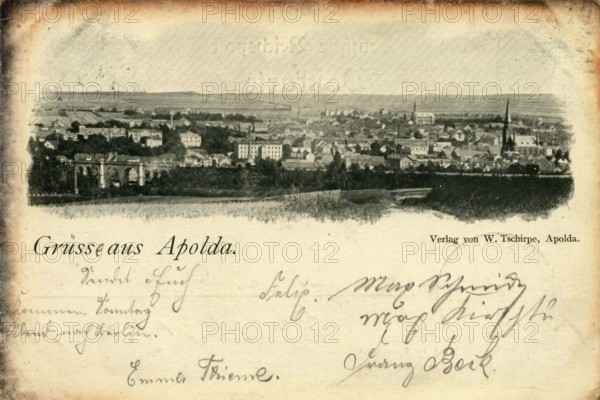 Apolda, Weimarer Land district, Thuringia, Germany, postcard, view around 1900 - 1910, historical, digital reproduction of a historical postcard, authentic, public domain, from that time, exact date unknown