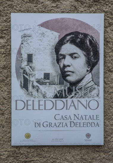 Grazia Deledda (1871-1936) was an Italian writer who received the Nobel Prize in Literature in 1926. Information plaque on her home, now a museum in Nuoro, Sardinia, Italy