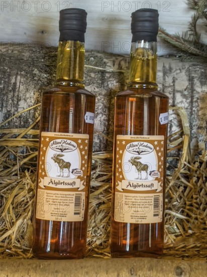 Swedish souvenir: moose herb juice in a bottle in Småland Moose park in Markaryd, Småland County, Sweden, Scandinavia