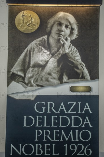 Grazia Deledda (1871-1936) was an Italian writer who received the Nobel Prize in Literature in 1926. Poster in her home, now a museum in Nuoro, Sardinia, Italy