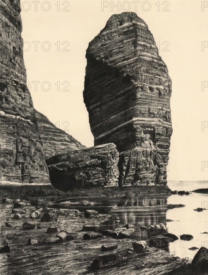 The monk and the preacher's chair on Heligoland, Schleswig-Holstein, Germany, authentic reproduction of a school mural, historical, around 1900