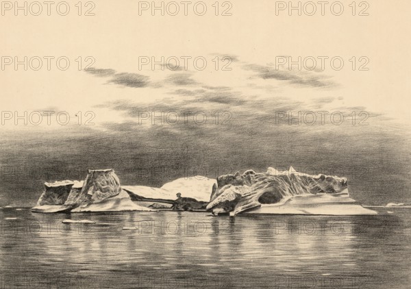Iceberg on the west coast of Greenland, authentic reproduction of a school mural, historic, around 1900