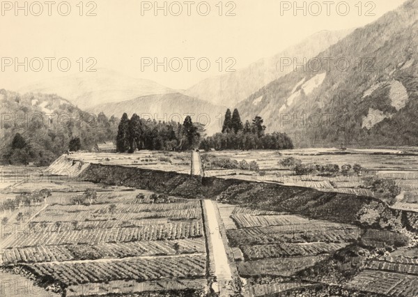 Fault at Midori in Central Japan caused by the great earthquake of 1891, Japan, authentic reproduction of a school mural, historic, around 1900