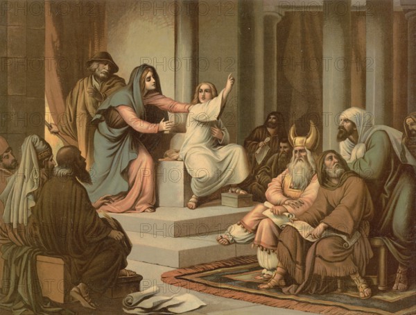 Scene from the biblical story, The story of Jesus as a twelve-year-old in the temple is the only biblical tradition from his youth, authentic reproduction of a school mural, historical, around 1900