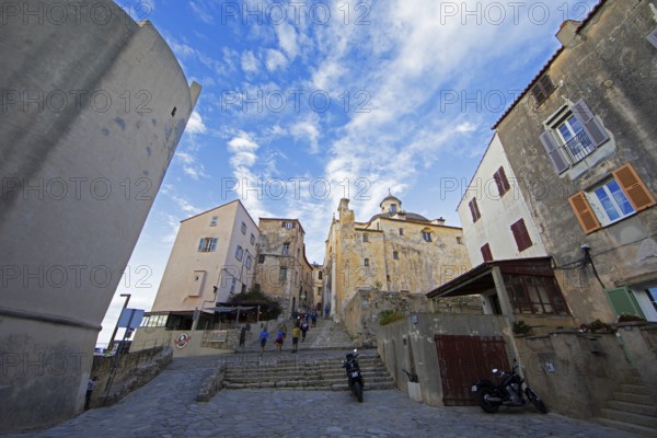Houses in Piazza d' Armi, Calvi Citadel, Balagne, Haute-Corse Department, Corsica, France