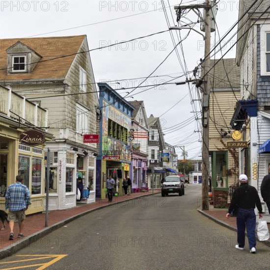 Commercial Street, busy street with passers-by, numerous shops, art galleries, restaurants, cafes and clubs, historic architecture, tourist district, Provincetown, Cape Cod, Massachusetts, New England, USA