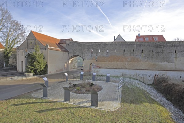 Baldinger Tor built 1430 city gate, historic city wall and city fortification, Nördlingen, Bavaria, Germany