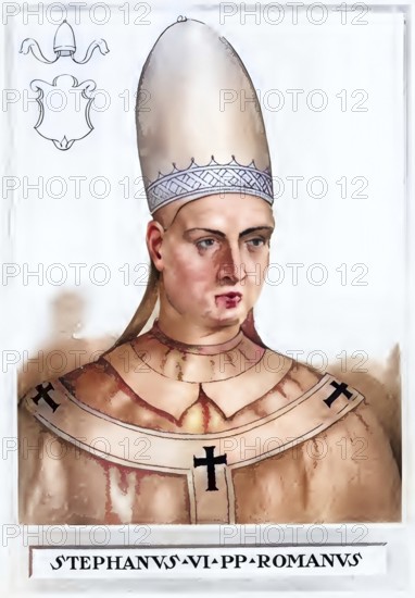 Stephen V (VI) (died 14 September 891 in Rome) was Pope from 885 until his death, Historical, authentic, digitally restored reproduction from a 19th century original, Record date not stated, subsequently coloured