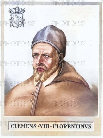 Clement VII (civic name Giulio de' Medici, born 26 May 1478 in Florence, Republic of Florence, died 25 September 1534 in Rome, Papal States) was Pope of the Roman Catholic Church from 19 November 1523 until his death, Historical, authentic, digitally restored reproduction from a 19th century original, Record date not stated, subsequently coloured