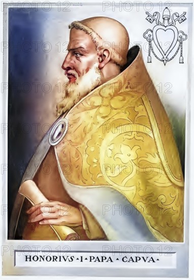 Honorius I (d. 638) was Pope from 3 November 625 to 12 October 638, Historical, authentic, digitally restored reproduction from a 19th century original, Record date not stated, subsequently coloured
