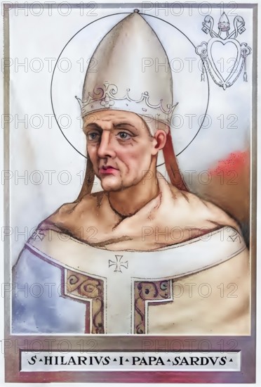 Saint Hilarius, also Hilarus (died 28 February (?) 468) was Pope from 461 to 468, Historical, authentic, digitally restored reproduction from a 19th century original, Record date not stated, subsequently coloured