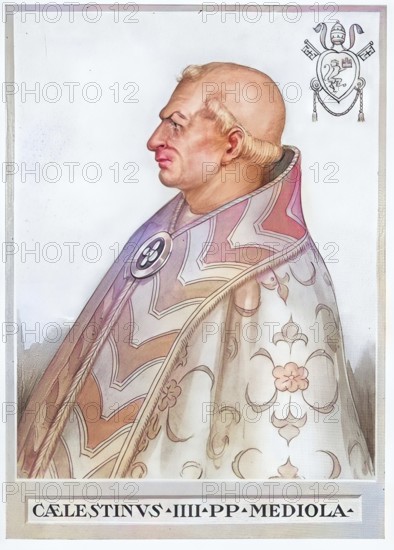 Coelestine IV, actually Goffredo di Castiglione, (born in the 12th century in Milan, died 10 November 1241 in Rome) was Pope for 17 days in 1241, Historical, authentic, digitally restored reproduction from a 19th century original, Record date not stated, subsequently coloured