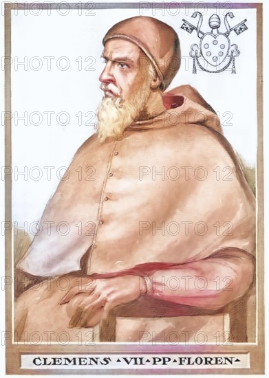 Clement VI, originally Pierre Roger or Peter of Fécamp, (born around 1290 at the castle of Maumont in Rosiers-d'Égletons, Corrèze, France, died 6 December 1352 in Avignon, France) was a French Benedictine monk, Historical, authentic, digitally restored reproduction from a 19th century original, Record date not stated, subsequently coloured