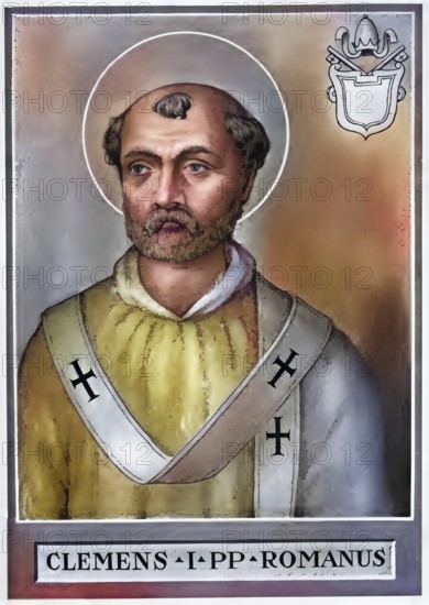 Clement I, also known as Clemens Romanus or Clement of Rome (born around 50 in Rome, died 97 (or 101) in Rome or Crimea), is counted among the Apostolic Fathers. As Bishop of Rome, he was the second or third successor of the Apostle Peter, Historical, authentic, digitally restored reproduction from a 19th century original, record date not stated, subsequently coloured