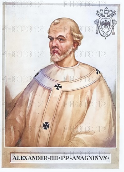 Alexander IV, originally Rainald Count of Segni, also Rinaldo Conti, (born around 1199 in Anagni, died 25 May 1261 in Viterbo) was Pope from 12 December 1254 to 25 May 1261, Historical, authentic, digitally restored reproduction from a 19th century original, Record date not stated, subsequently coloured