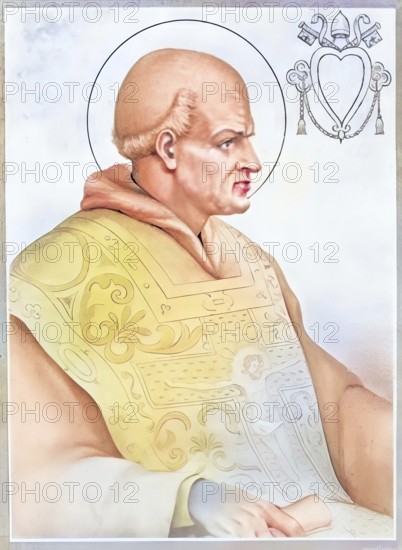 Pope John I, St. John I, was Bishop of Rome from 523 to 526, historical, authentic, digitally restored reproduction of a model from the 19th century, record date not stated, subsequently colored