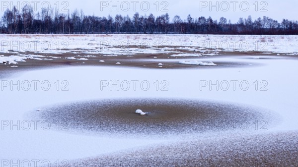 Peat cut in sod in a wintry moor, Goldenstedt, Lower Saxony