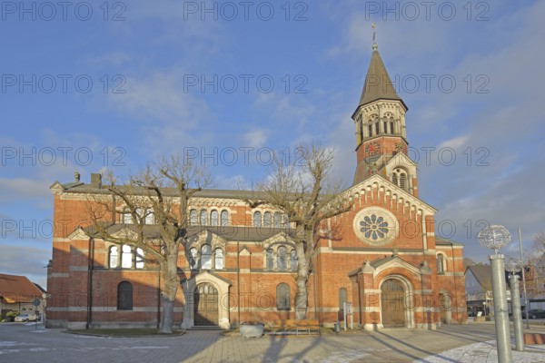 St. Martin's Church built in 1867, brick church, Nattheim, Härtsfeld, Swabian Jura, Baden-Württemberg, Germany