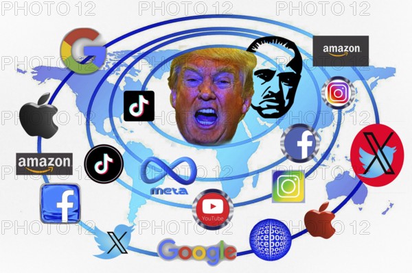 Symbolic image, Silicon Valley tech companies, subservience, anti-social networks, X-Twitter, Elon Musk, TikTok, fake news, freedom, individuality, group, Donald Trump, revenge, humanity, press freedom, journalism, journalists, politics, dissenters, fundamental and liberal rights, constitution, against autocracy, democracy, form of government, freedom of speech, future, security, dictatorship, oppression, arbitrariness, attack on dissenters, open life, Germany, Europe, USA, world