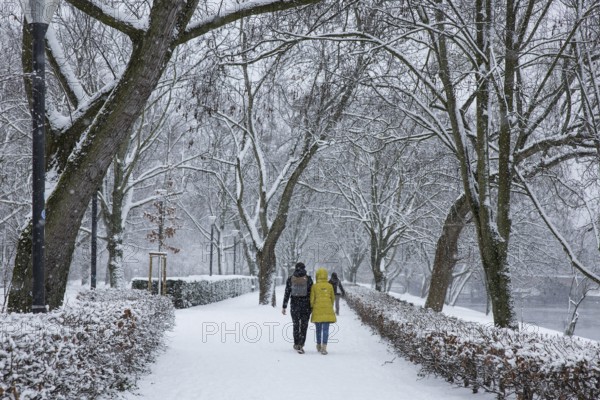 Walkers in the snowy park at the Presidential Triangle on 03.01.2026