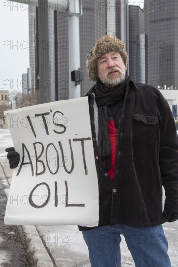 Detroit, Michigan USA, - 3 January 2026 - Activists rally in downtown Detroit to protest President Trump's military action in Venezuela