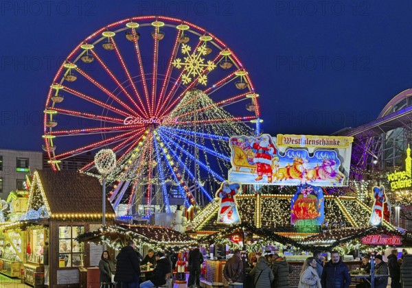 The Christmas market with the Ferris wheel in the evening, Hagen, Ruhr area, North Rhine-Westphalia, Germany