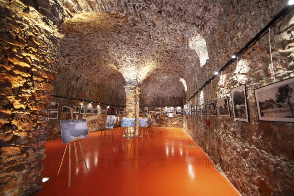 Exhibition at the Porto tourist office, a former Genoese weapons warehouse, interior view, Ota, west coast of Corsica, Corse-du-Sud, Corsica, France
