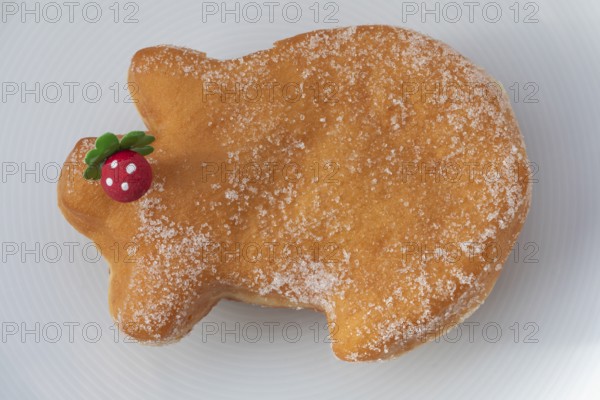 Traditional lucky pig cake served on a plate, as a sweet New Year's pastry and symbol of good luck and a good start to the new year