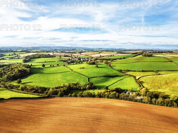 Colours of Devon Farms and Fields over Paignton and Berry Pomeroy from a drone, Totnes, England, United Kingdom