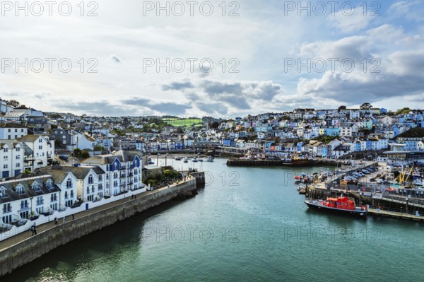 Brixham Hourbour and Brixham Marina from a drone, Brixham, Torbay, Devon, England, United Kingdom
