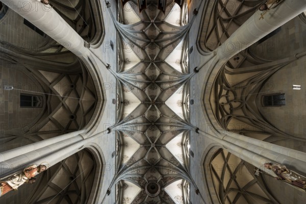 Cross-ribbed vaulting in the church of St. Nikolaus, Überlingen, Lake Constance, Baden-Württemberg, Germany