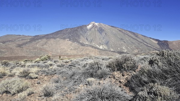 Impressive Teide volcano in a dry landscape under clear skies, La Orotava, Tenerife