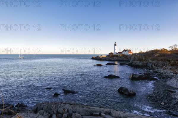 Rocky Coast Lighthouse, Portland Head lighthouse, Cape Elizabeth, Portland, Maine, New England, USA