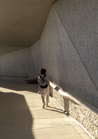 Zayed National Museum in Abu Dhabi, memorial to the late Zayed bin Sultan Al Nahyan, the museum is the heart of the cultural district on Saadiyat Island, way to the platform on the roof of the museum, Abu Dhabi, United Arab Emirates