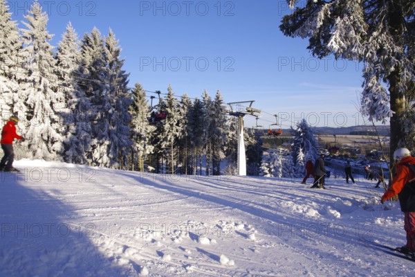 Winter landscape, snow, skier, ski lift, Winterberg, North Rhine-Westphalia, Germany